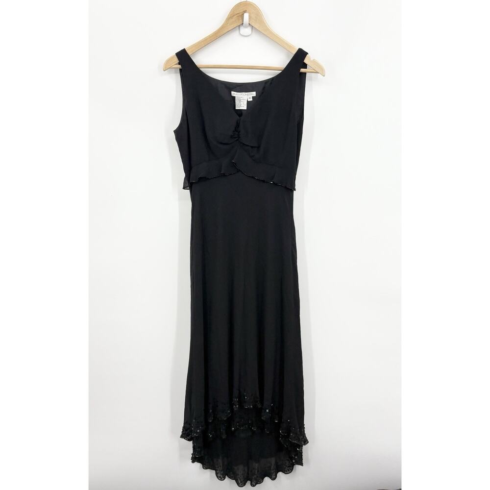 Vintage 90s Y2K Silk Midi Dress 8 Whimsigoth Fairy Grunge Beaded Sequin Babydoll